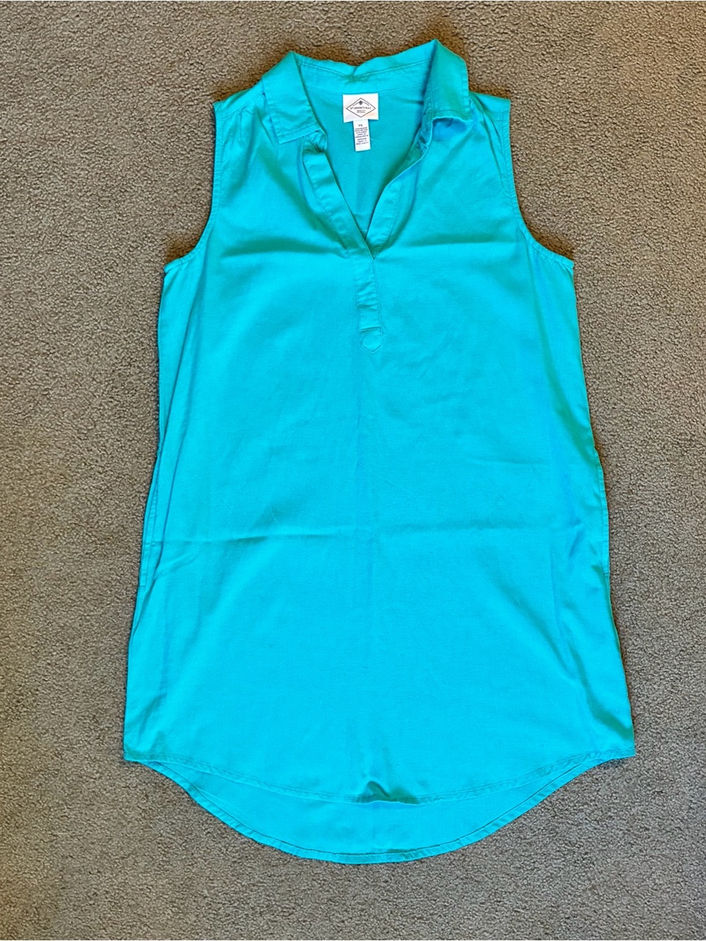 St. John's Bay Turquoise Sleeveless V-Neck Tunic Dress Top Linen Blend Pockets